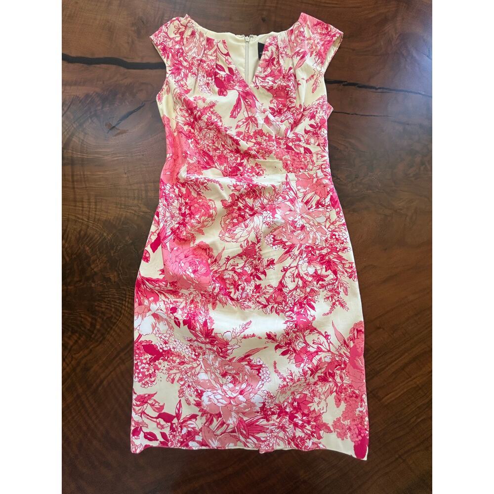 NWT Adrianna Papell Pink Floral Ruched Sheath Dress 4P Summer Wedding Guest - Picture 2 of 5